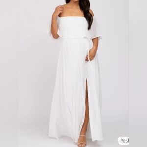 Ivory Chiffon Off Shoulder Maternity Maxi Dress